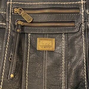 b.o.c. Born Concept Black Leather Shoulder Bag Gold Hardware Contrast Stitch